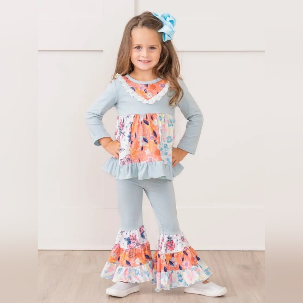 Marie Nicole Teal & Orange Garden Ruffle Sz 2T